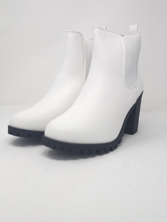 Forever Link Shoes - White Chunky Heel Ankle Boots Chelsea Style Platform Minimalist Trendy
